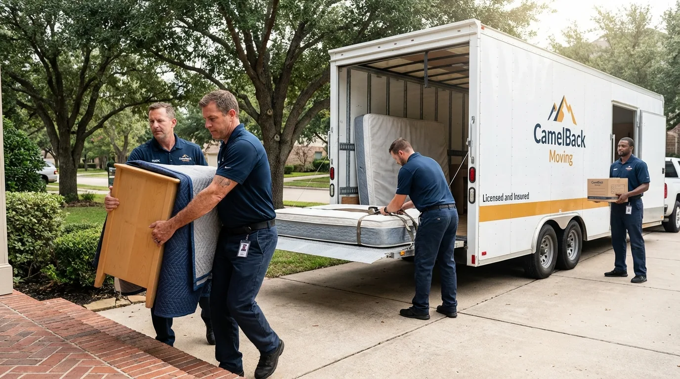 Crew loading residential truck for cross-state move from Rocky River, OH