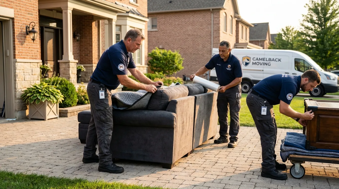 Large estate moving crew wrapping furniture in Rocky River, OH