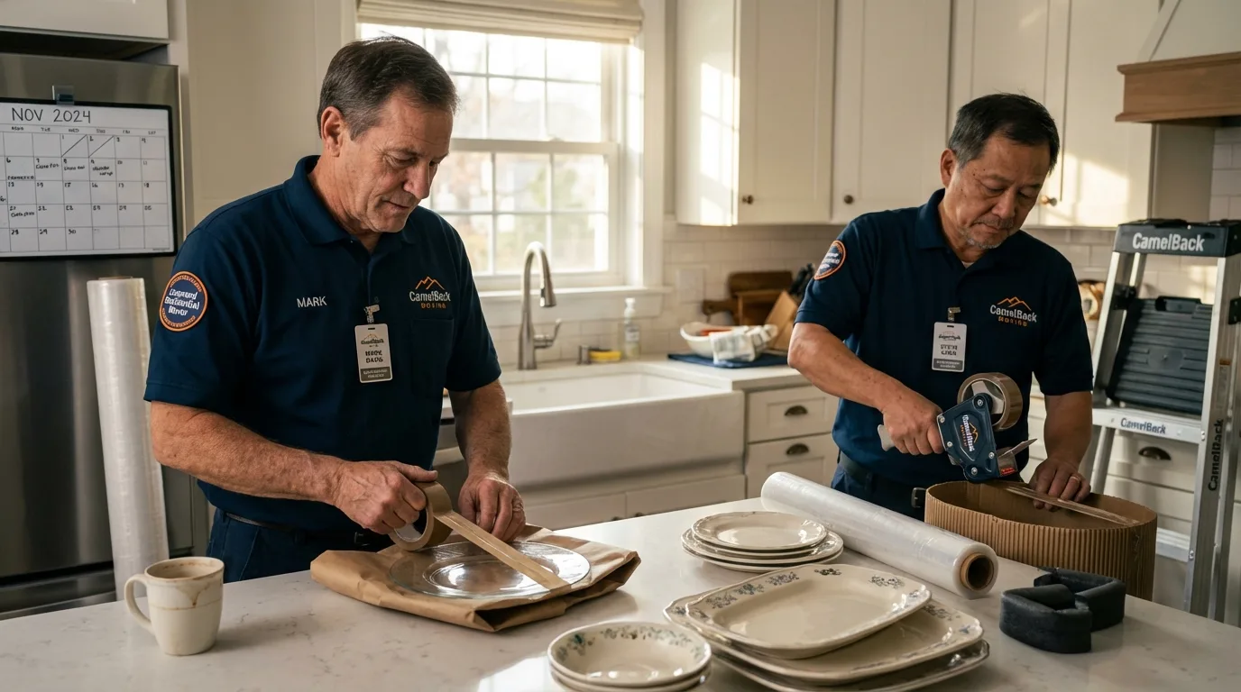 Professional crew packing kitchen dishware in Rocky River, OH